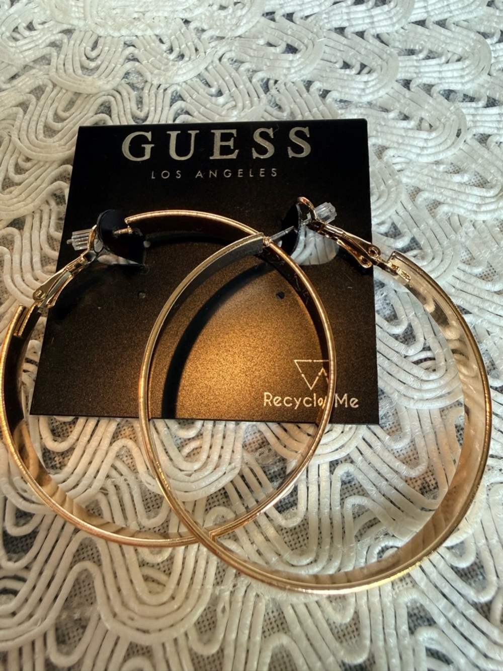 Guess Gold Hoop Earrings - Thin Shiny Hoops